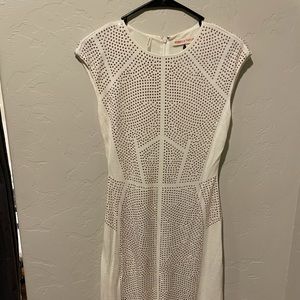 White Rhinestone Cap Sleeved Rebecca Taylor Dress